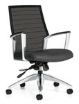 Global Total Office Global Accord Medium Back Mesh Chair with Genuine Leather Seat 2677LM-4