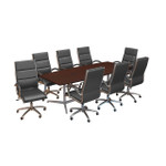  Bush Business Furniture 96W x 42D Boat Shaped Conference Table and Set of 8 High Back Office Chairs 
