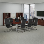  Bush Business Furniture 96W x 42D Boat Shaped Conference Table and Set of 8 High Back Office Chairs 