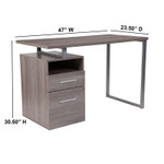  Flash Furniture Harwood Light Ash Wood Grain Finish Computer Desk with Two Drawers and Silver Metal Frame 