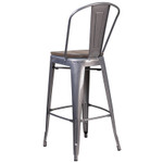  Flash Furniture 30" High Clear Coated Bar Stool with Back and Wood Seat 
