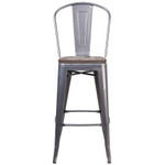 Flash Furniture 30" High Clear Coated Bar Stool with Back and Wood Seat 