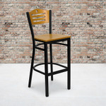  Flash Furniture Natural Wood Slat Back Bar Stool with Black Metal Frame 