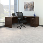  Bush Business Furniture Series C L-Shaped Desk with Mobile File Cabinet and High Back Multifunction Office Chair 