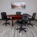  Flash Furniture 6' Mahogany Conference Room Table with 4 Black Chairs 