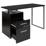  Flash Furniture Harwood Dark Ash Wood Grain Finish Computer Desk with Two Drawers and Silver Metal Frame 