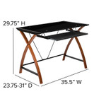  Flash Furniture Black Glass Top Computer Desk with Cherry Wood Legs 