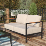  Flash Furniture Beige Indoor Outdoor Loveseat with Teak Accents 