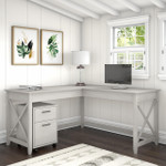 Bush Business Furniture Bush Furniture Key West 60W L Shaped Desk with 2 Drawer Mobile File Cabinet 