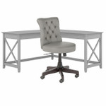 Bush Business Furniture Bush Furniture Key West 60W L Shaped Desk with Mid Back Tufted Office Chair 