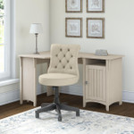 Bush Business Furniture Bush Furniture Salinas 55W Corner Desk with Mid Back Tufted Office Chair in Antique White 