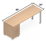 Global Total Office Global Edventure 66"W x 24"D Mobile Desk with Left Pedestal ET6624BBFLC 