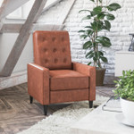  Flash Furniture Ezra Mid-Century Modern LeatherSoft Upholstered Button Tufted Pushback Recliner in Cognac Brown 