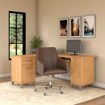 Bush Business Furniture Bush Furniture Somerset 60W L Shaped Desk with Mid Back Leather Box Chair 