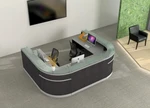 Office Source Cosmo 2 Person Curved Guest Reception Desk with Floating Glass Transaction Counter