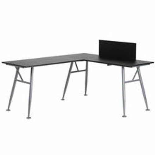  Flash Furniture Black L Shaped Computer Desk with Silver Frame 