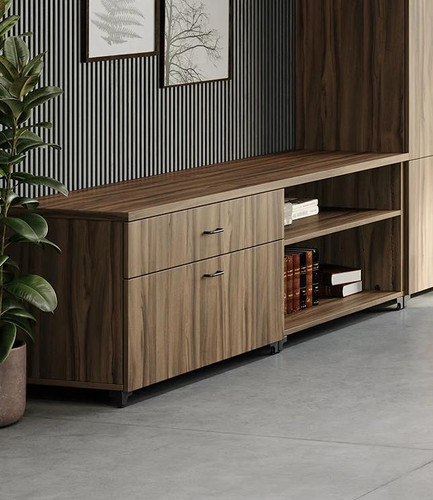 Right Angle 72x20 Low Wall Cabinet with Open Shelf and Drawer Kit