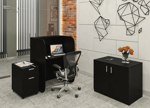  i5 Industries Kai Mini Reception Desk with Mobile Storage Module and Storage Cabinet 