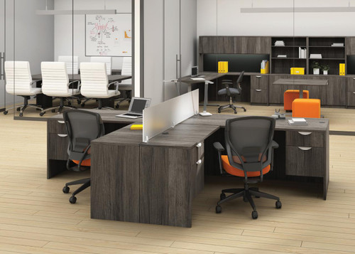  Offices To Go Superior Laminate 2 Person Open Concept Workstation with Acrylic Divider 