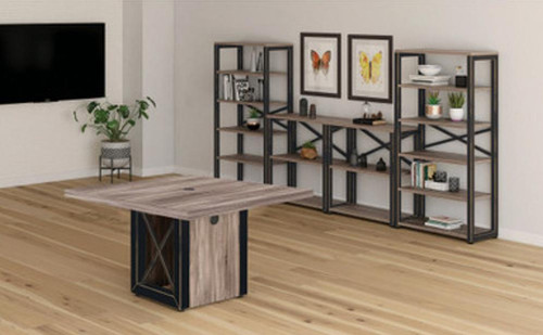  Office Source Riveted Collection Square Meeting Table and Bookcases Set 