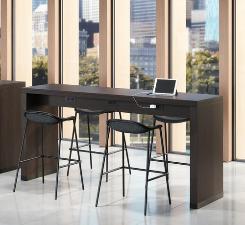 KFI Studios KFI Loci 24"D x 84"W x 41"H Stained Wood Collaborative Standing Table (Available with Power!)