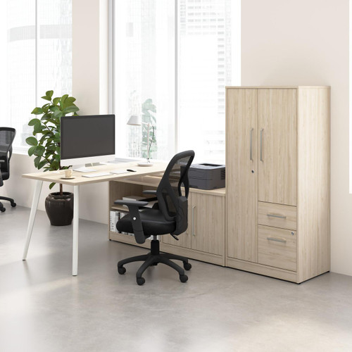  Bush Business Furniture Vista 60W L Shaped Desk with Metal Legs, Low Storage Cabinet, and Wardrobe 