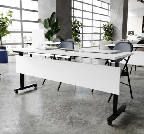  Flash Furniture White Laminate 72"W x 24"D Flip Top Nesting Table with Black Steel Base 