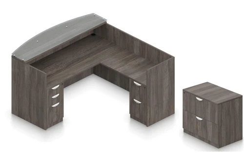 Offices To Go Superior Laminate Reversible L-Shaped Reception Station with Freestanding Lateral File