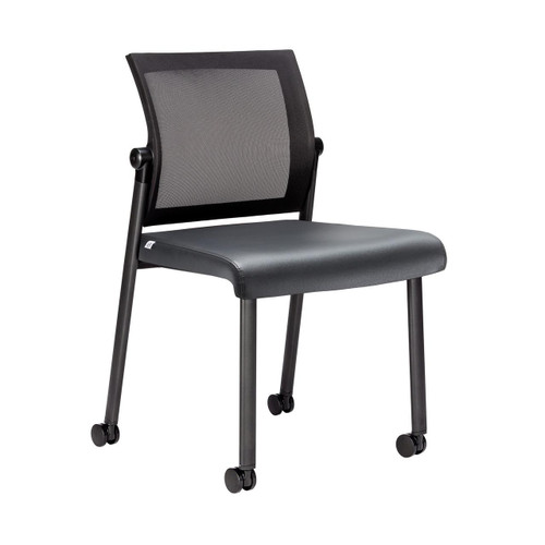  Office Source Oslo Mesh Back Stacking Guest Chair with PU Leather Seat 606MMPBK 