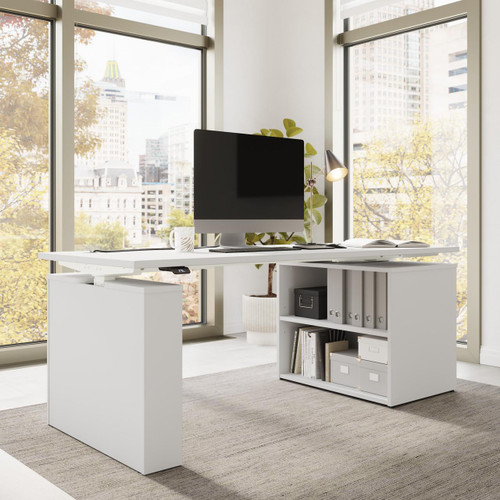  Bush Business Furniture Stratus 72W x 30D Electric Height Adjustable Standing Desk with Bookcase 