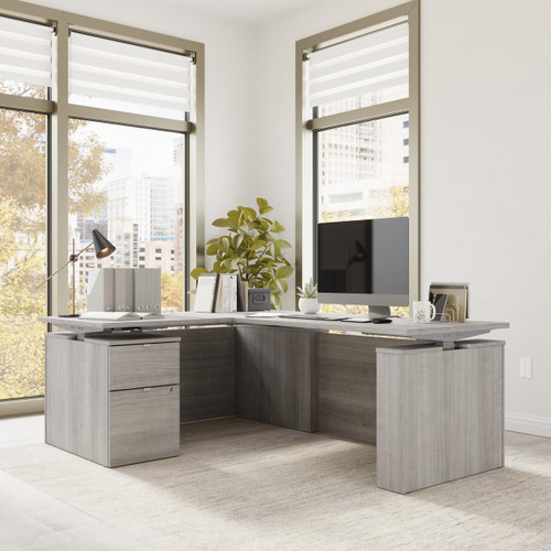 Bush Business Furniture Stratus 60W x 8D Height Adjustable L Shaped Standing Desk with File Cabinet   Bush Business Furniture Stratus 60W x 8D Height Adjustable L Shaped Standing Desk with File Cabinet