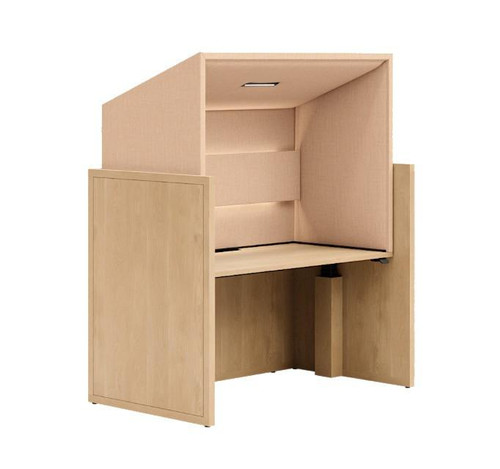  KFI Studios Canopy Height Adjustable Stained Wood Workstation with Upholstered Privacy Hood WS100-LEW-S 