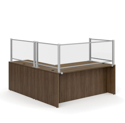 Office Source L Shaped Office Desk with Clear Acrylic Privacy Screens - Office Source Borders II Collection 