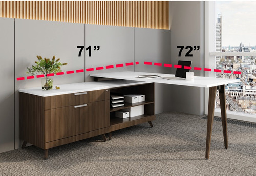 Mid Century Modern L-Shaped Desk with Storage Credenza - Office Source Variant Collection OSTYP216