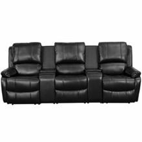 Flash Furniture 3 Person Black Leather Pillow Top Home Theater Recliner with Storage Console by Flash Furniture (Middle Seat Does Not Recline) 