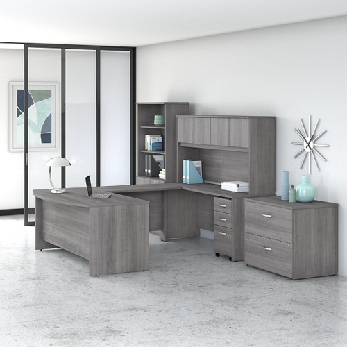 Bush Business Furniture Bush Studio C Collection Contemporary U Shaped Desk with Hutch, Bookcase and File Cabinets STC001 