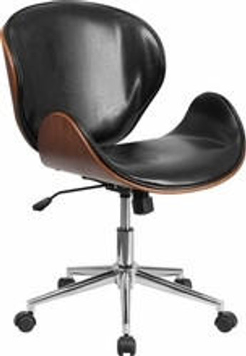  Flash Furniture Mid Back Natural Wood Swivel Conference Chair in Black Leather 