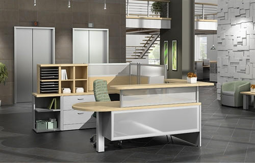 Global Total Office Global Zira Series Custom Two Tone Reception Desk Configuration