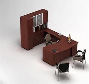 Global Total Office Global Zira U Shaped Workstation with Hutch and Storage