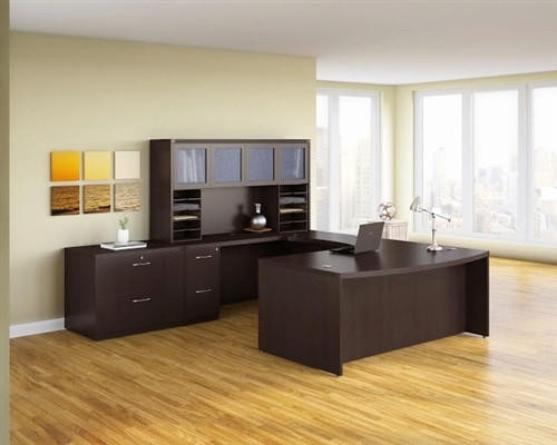 Mayline Group Mayline Aberdeen Series Mocha U Shaped Executive Desk Configuration