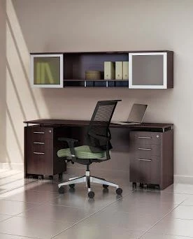 Mayline Group Mayline Medina Credenza Desk with Mobile Pedestals and Hutch in Mocha