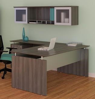 Mayline Group Mayline Medina Gray Steel Finished Office Desk with Hutch and File Pedestal