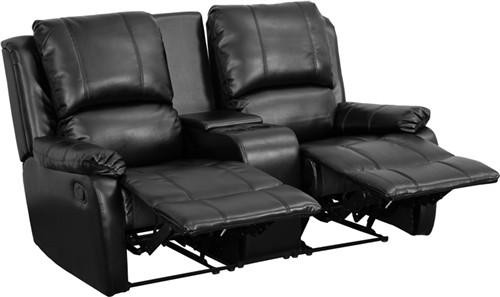 Flash Furniture Two Person Black Leather Pillow Top Home Theater Recliner with Storage Console by Flash Furniture 