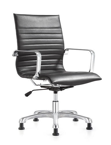  Woodstock Marketing Janis Fixed Base Ribbed Back Side Chair with Black Leather Upholstery 