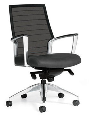 Global Total Office Global Accord Medium Back Mesh Chair with Genuine Leather Seat 2677LM-2 