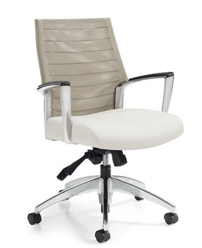 Global Total Office Global Accord Medium Back Mesh Chair with Genuine Leather Seat 2677LM-4