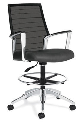 Global Total Office Global Accord Mesh Back Drafting Stool with Genuine Leather Seat 2678LM-6