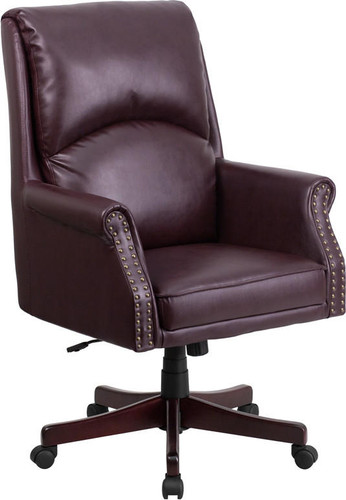  Flash Furniture Burgundy Leather Pillow Back Office Chair with Nailhead Trim 