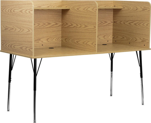  Flash Furniture 2 Person Oak Laminate Study Carrel with Adjustable Legs 