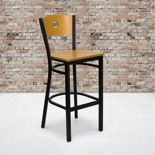  Flash Furniture Natural Wood Circle Back Bar Stool with Metal Frame 